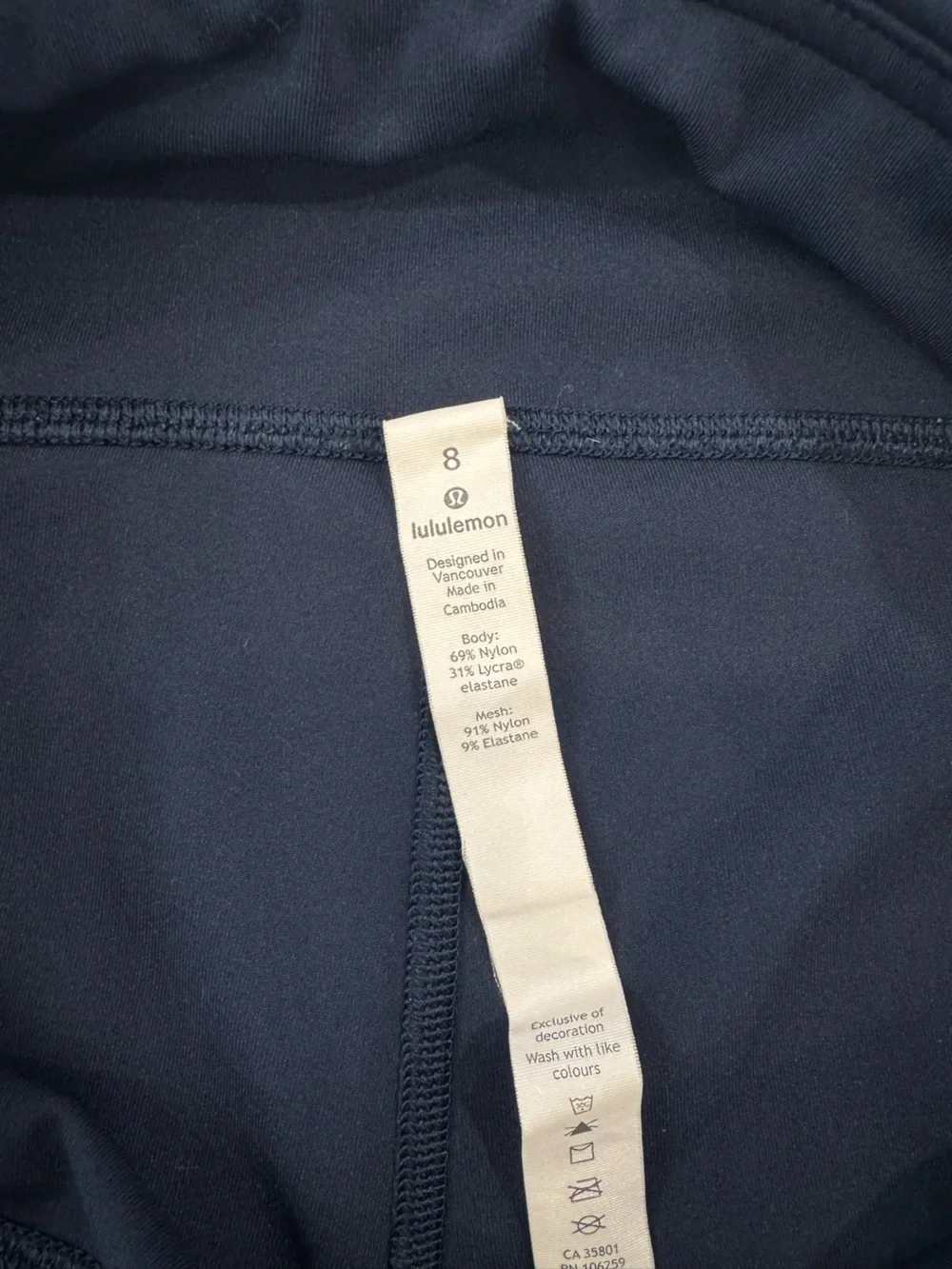 Lululemon Navy Blue Athletic Leggings with Zipper Pocket - Size 8